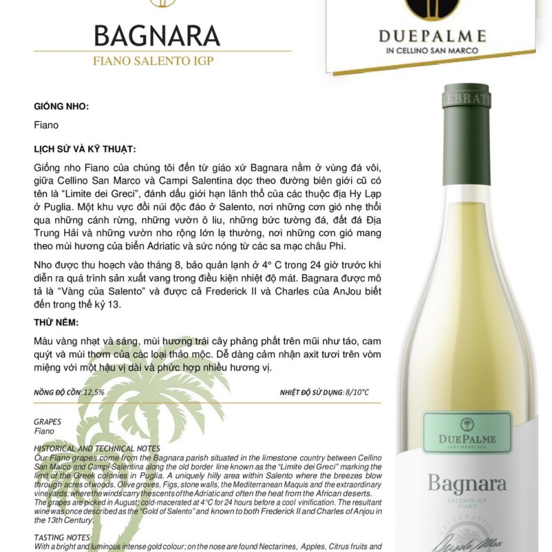 Rượu vang Due Palme Bagnara Salento  I.G.P 2021